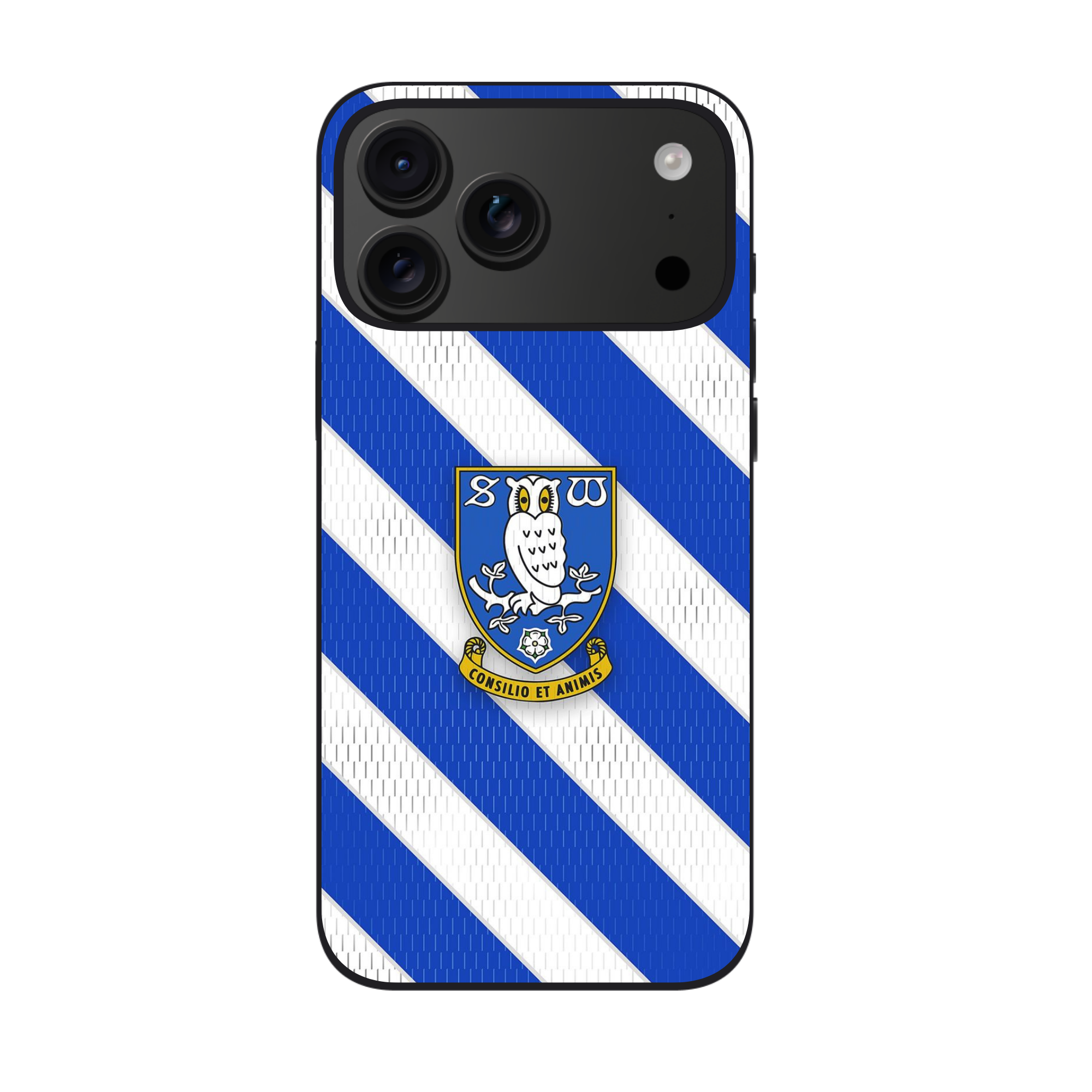Sheffield Wednesday FC Phone Case For iPhone Samsung Galaxy Pixel - Sheffield Wednesday FC Crest On Blue And White Diagonal Striped Background