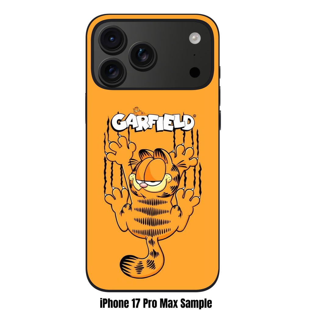 Garfield Phone Case For iPhone Samsung Galaxy Pixel - Garfield Hanging And Scratching With Classic Logo In Orange Background