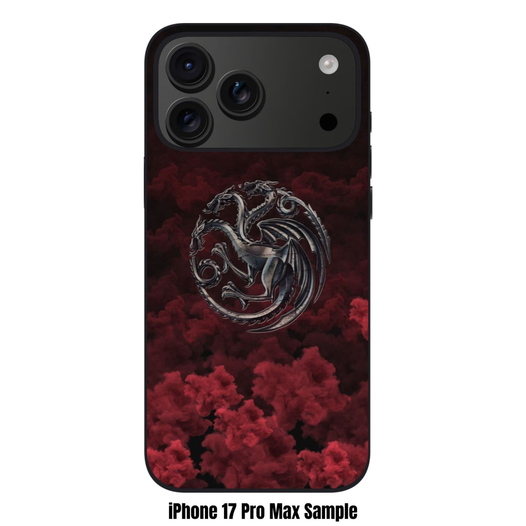 House Of The Dragon Phone Case For iPhone Samsung Galaxy Pixel - House Of The Dragon Metallic Targaryen Sigil Poster In Dark Red Smoke Background