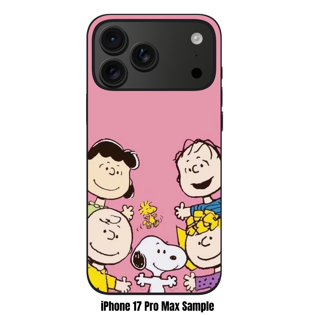 Peanuts Snoopy Phone Case For iPhone Samsung Galaxy Pixel - Peanuts Snoopy And Friends Smiling Together On Pink Background