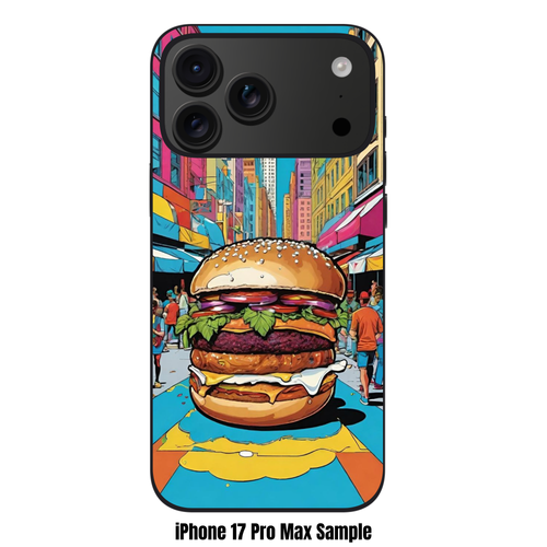 Burger Pattern Phone Case For iPhone Samsung Galaxy Pixel - Comic Style Giant Burger In New York City Street Painting