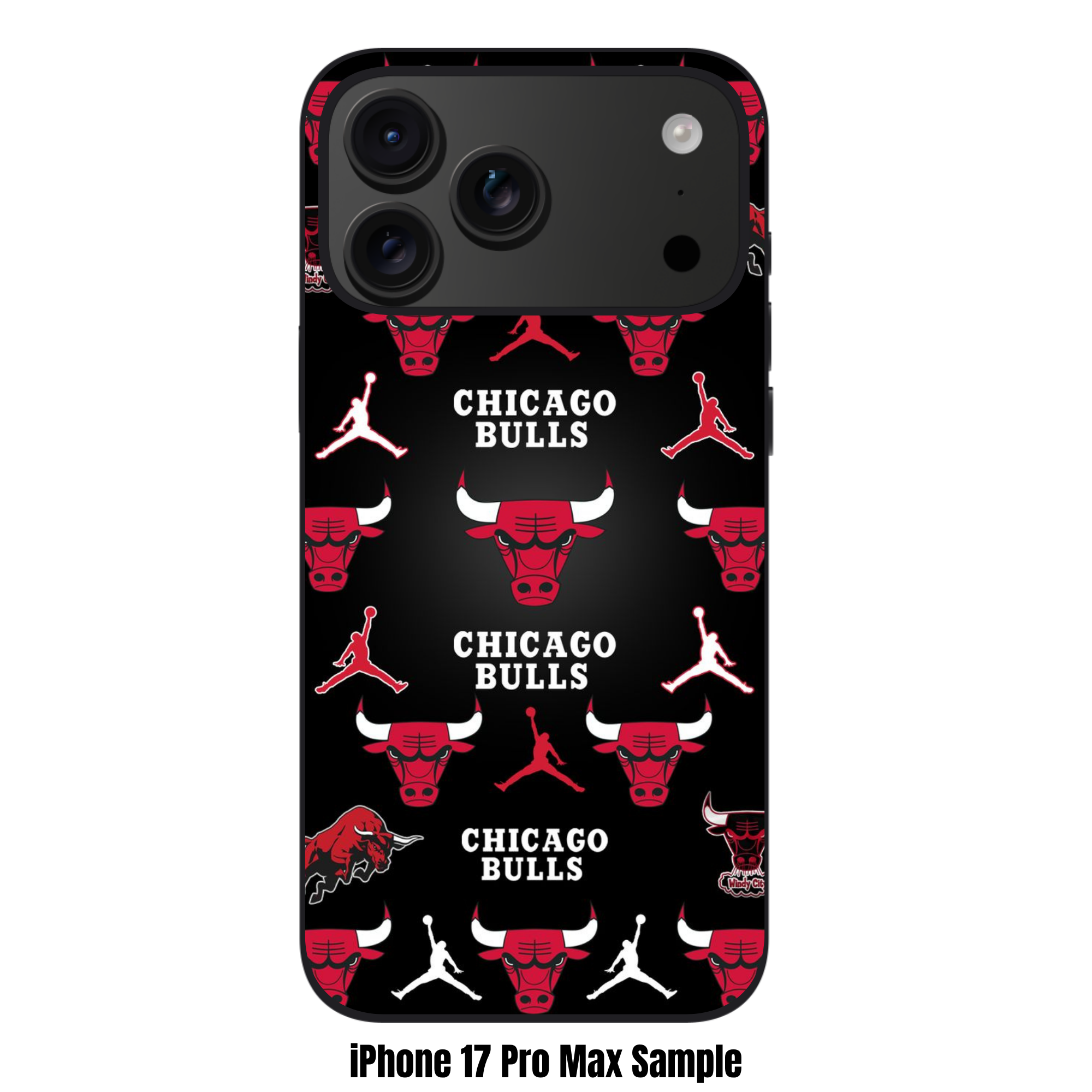 NBA Chicago Bulls Phone Case For iPhone Samsung Galaxy Pixel - Chicago Bulls Logo And Jumpman Pattern On Black Background