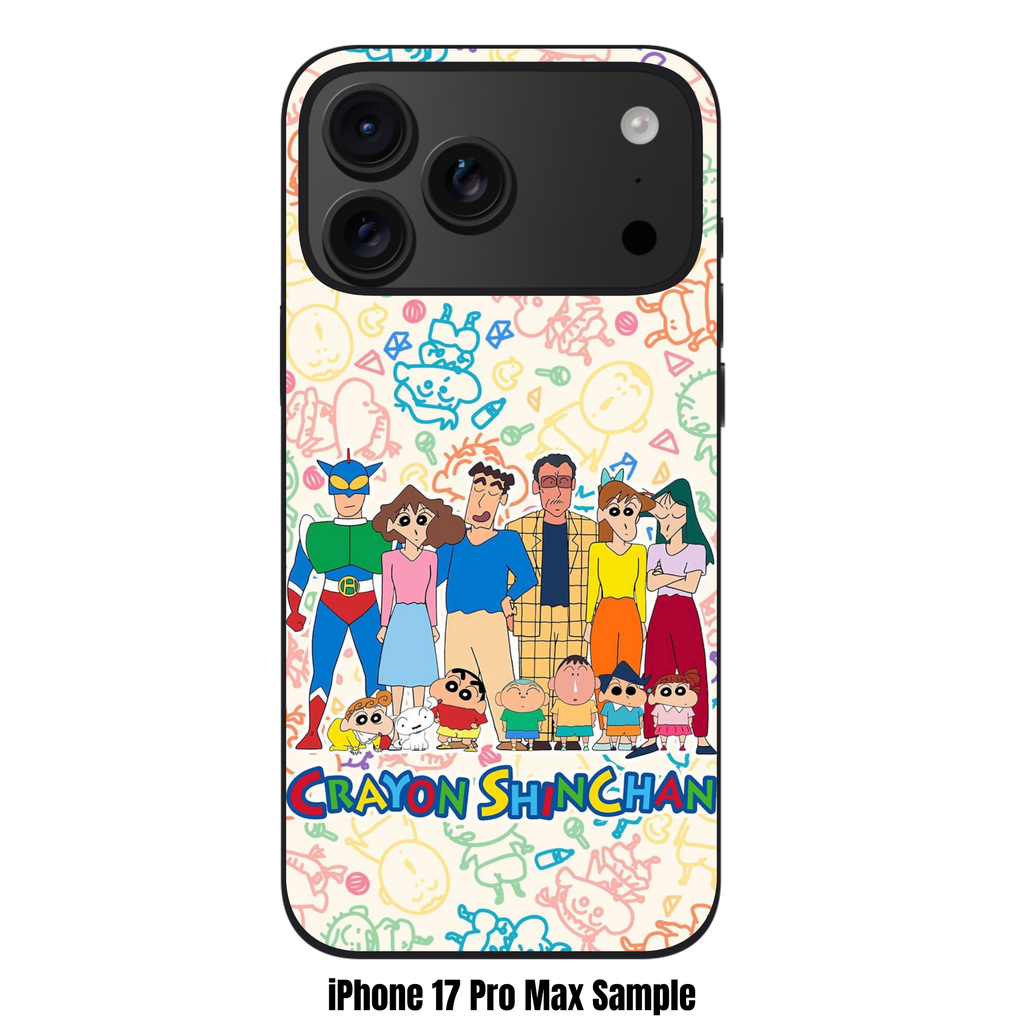 Crayon Shin Chan Phone Case For iPhone Samsung Galaxy Pixel - Crayon Shin Chan Full Cast Poster On Colorful Character Doodles Cream Background