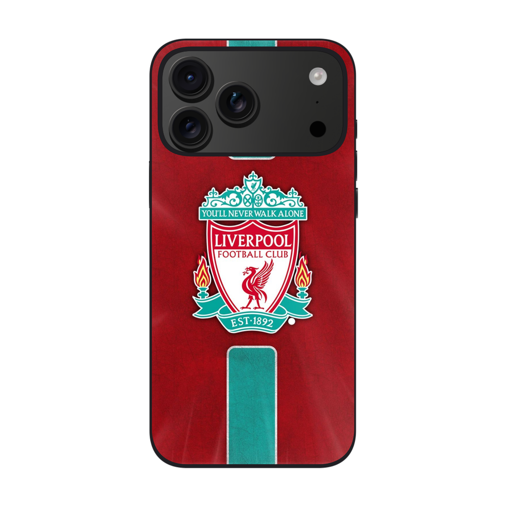 Liverpool FC Phone Case For iPhone Samsung Galaxy Pixel - Liverpool FC Minimalist Teal Stripe On Red Textured Background