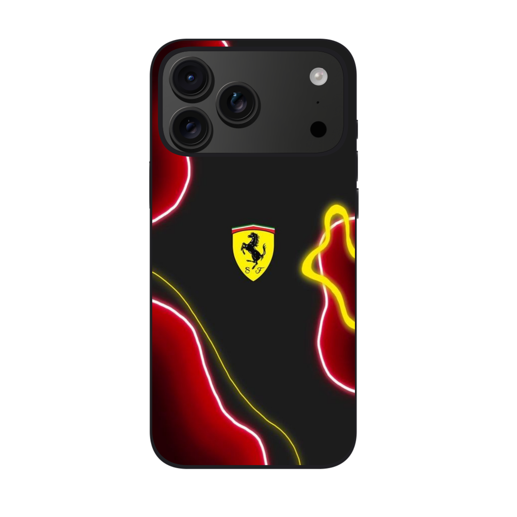 F1 Formula 1 Ferrari Phone Case For iPhone Samsung Galaxy Pixel - Ferrari Logo On Black Background With Red Yellow Shapes