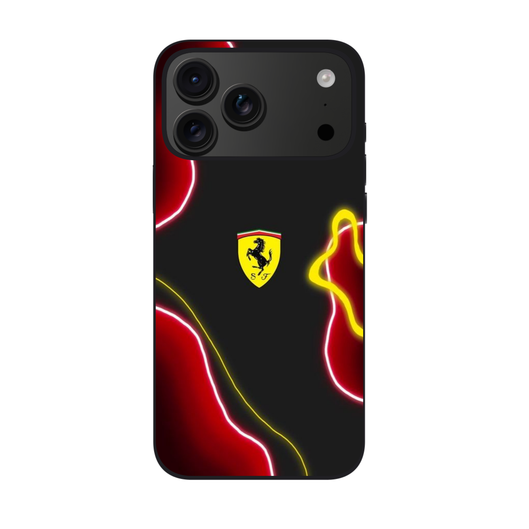 F1 Formula 1 Ferrari Phone Case For iPhone Samsung Galaxy Pixel - Ferrari Logo On Black Background With Red Yellow Shapes
