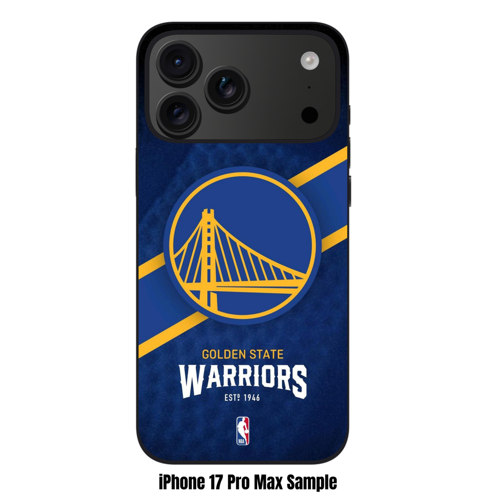 NBA Golden State Warriors Phone Case For iPhone Samsung Galaxy Pixel - Golden State Warriors Logo And Diagonal Stripe On Textured Blue Background