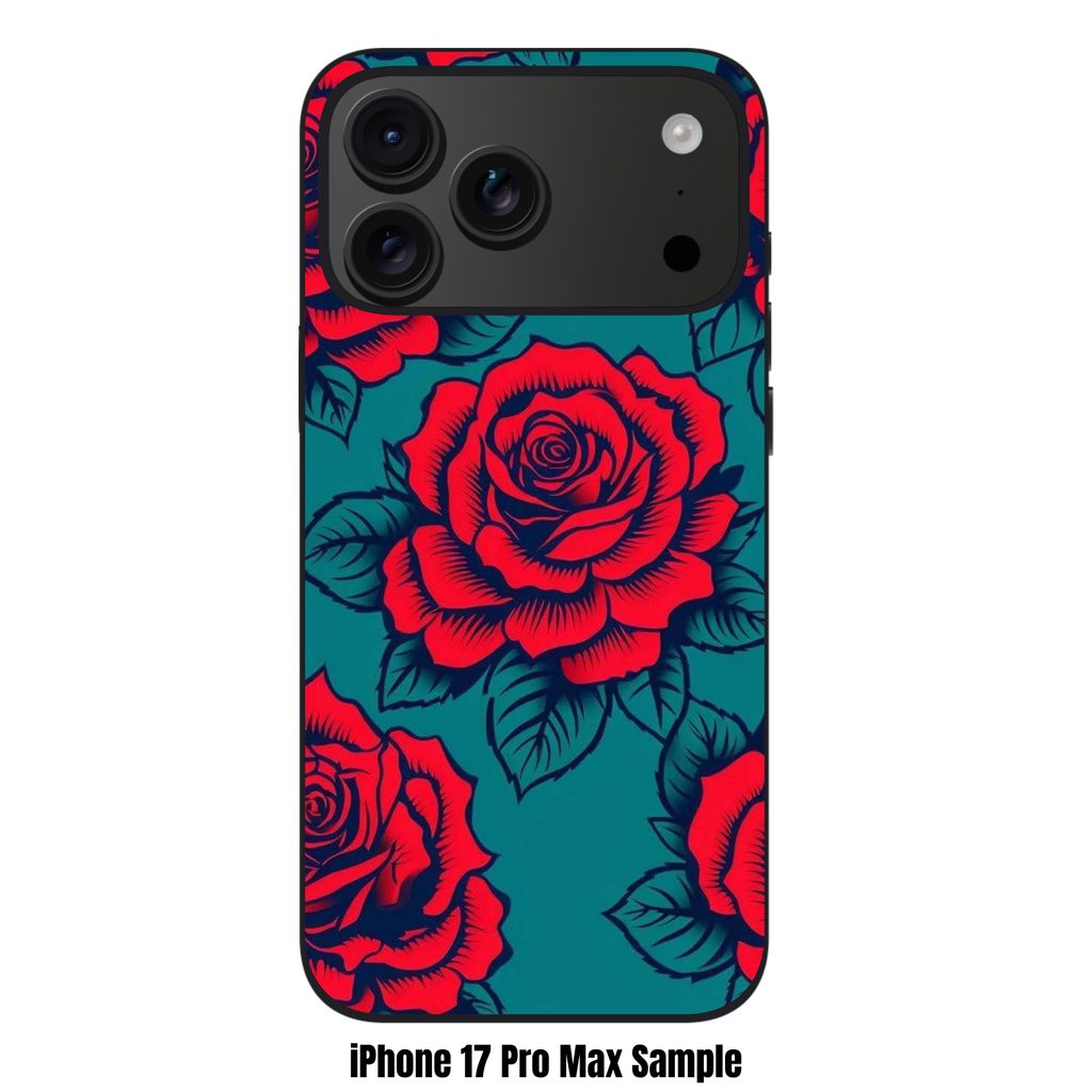 Floral Pattern Phone Case For iPhone Samsung Galaxy Pixel - Bold Red Rose Tattoo Illustration Pattern