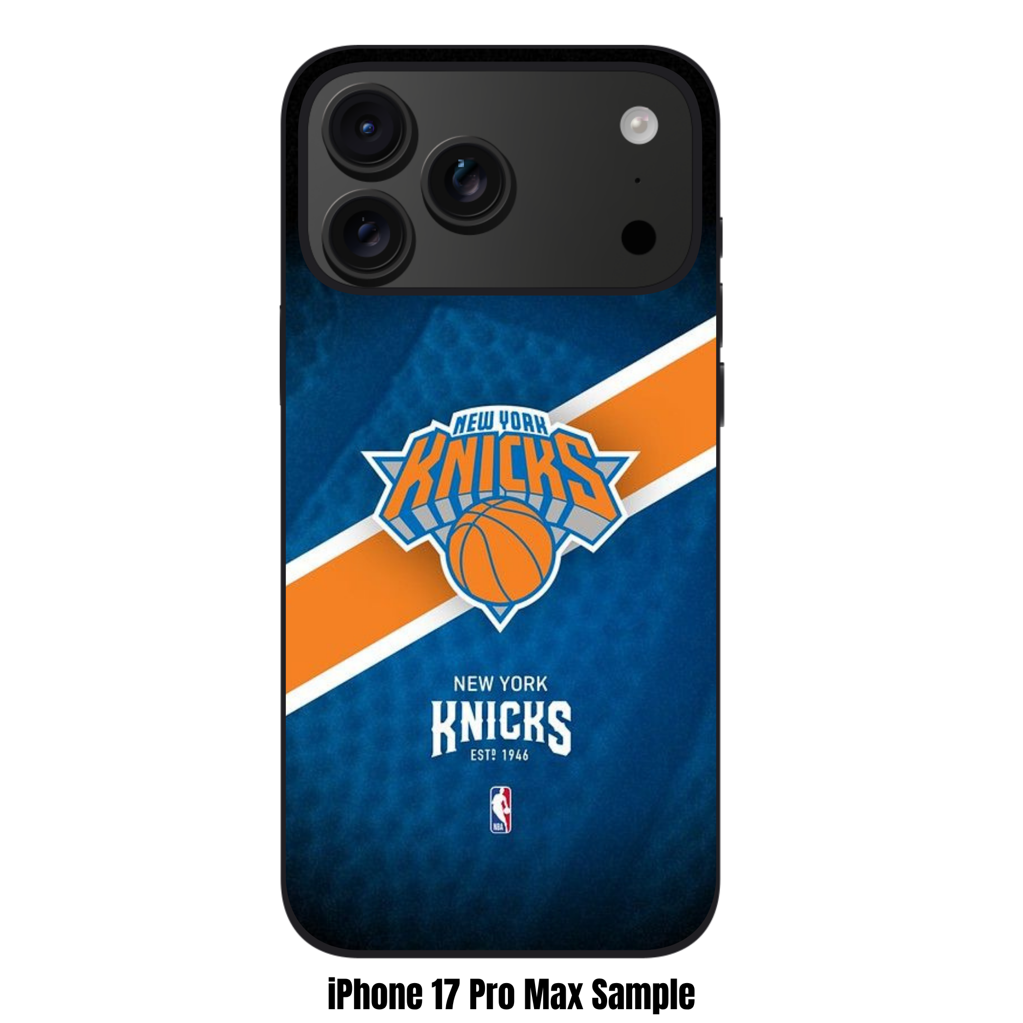 NBA New York Knicks Phone Case For iPhone Samsung Galaxy Pixel - New York Knicks Logo And Diagonal Stripe On Textured Blue Background
