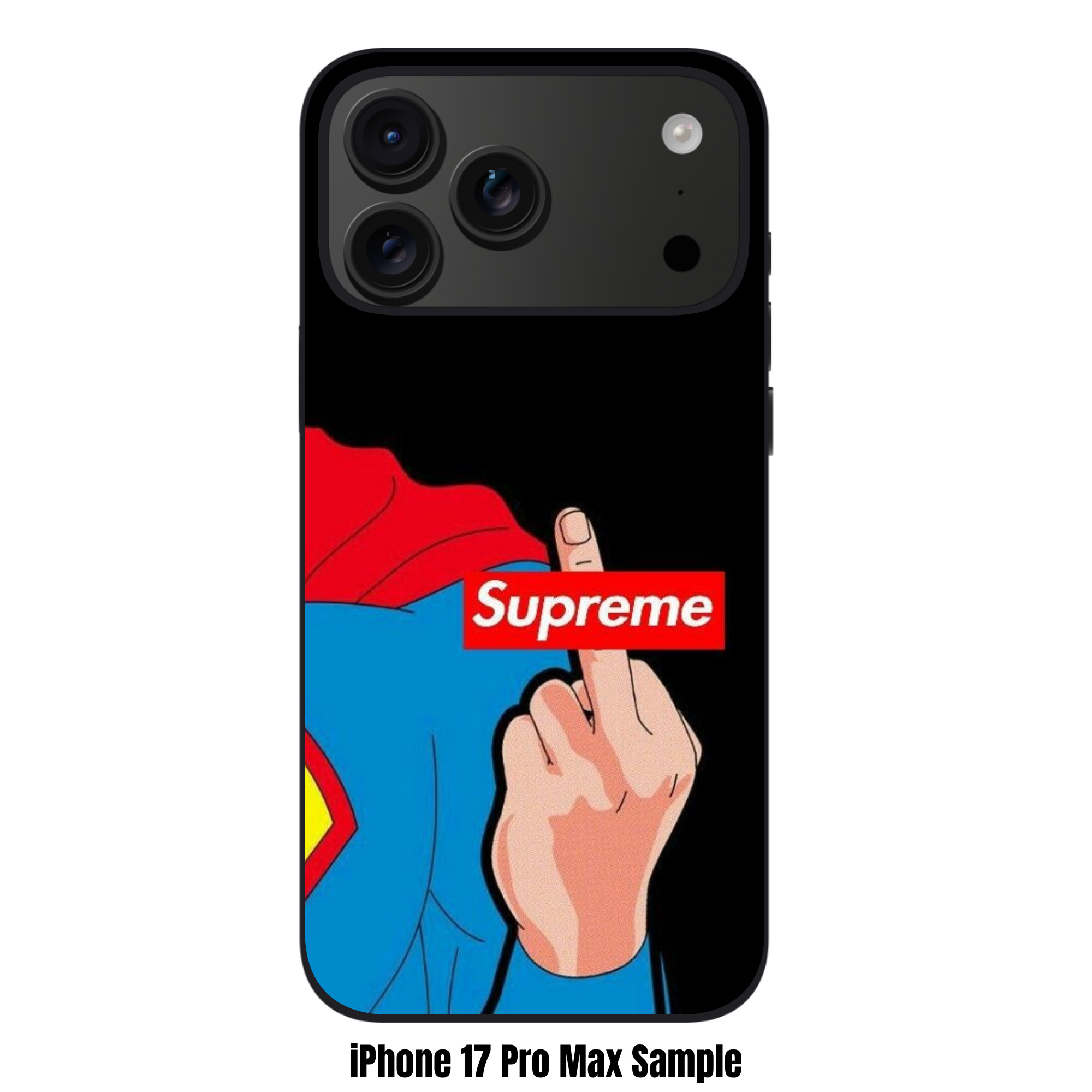 Supreme Phone Case For iPhone Samsung Galaxy Pixel - Supreme Logo And Superman Middle Finger On Black Background