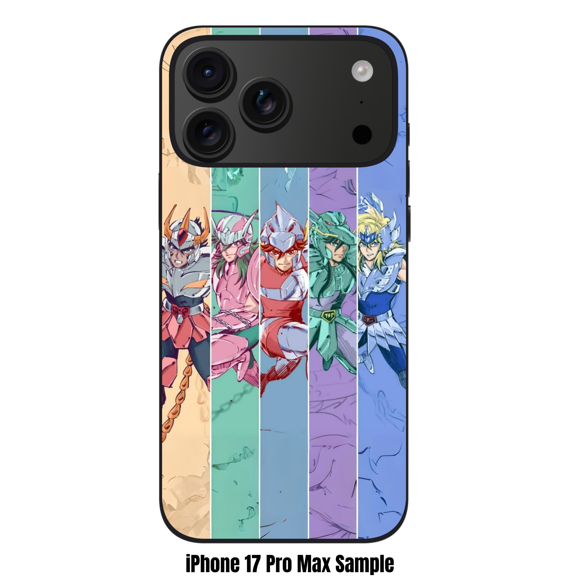 Saint Seiya Knights Of The Zodiac Phone Case For iPhone Samsung Galaxy Pixel - Saint Seiya Bronze Saints Vertical Panel Illustrations On Multicolored Background