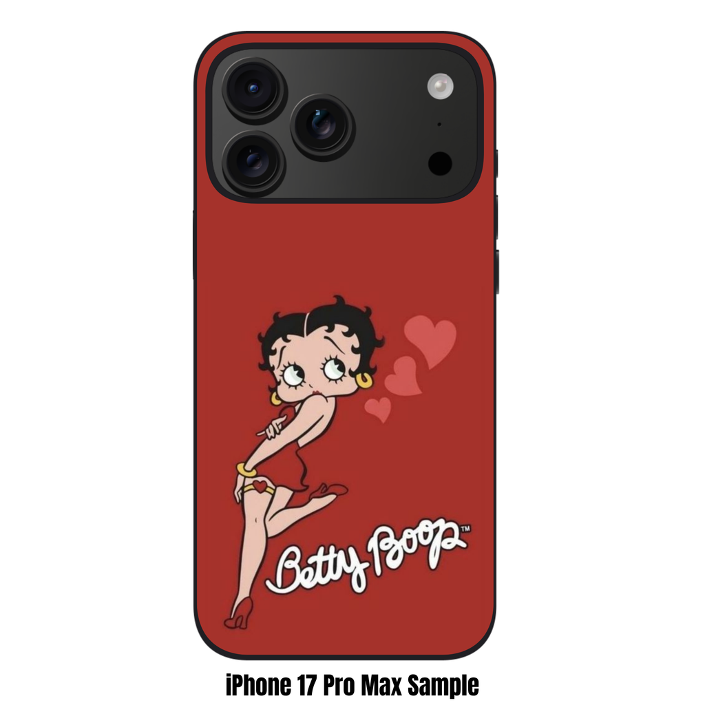 Betty Boop Phone Case For iPhone Samsung Galaxy Pixel - Betty Boop Posing With Three Hearts On Red Background