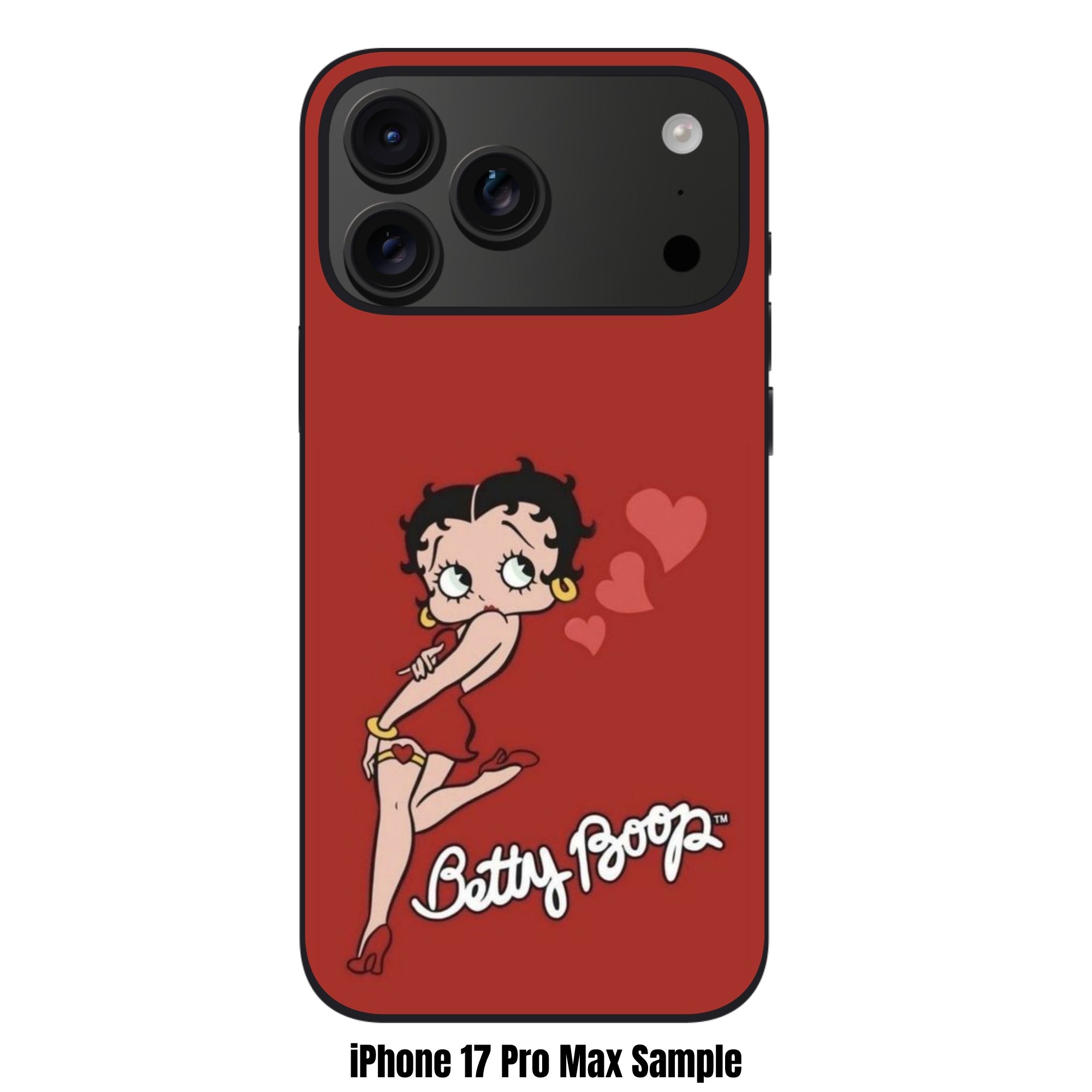 Betty Boop Phone Case For iPhone Samsung Galaxy Pixel - Betty Boop Posing With Three Hearts On Red Background