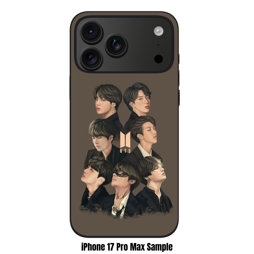 BTS Phone Case For iPhone Samsung Galaxy Pixel - BTS Members Fanart Collage With Logo On Dark Beige Background