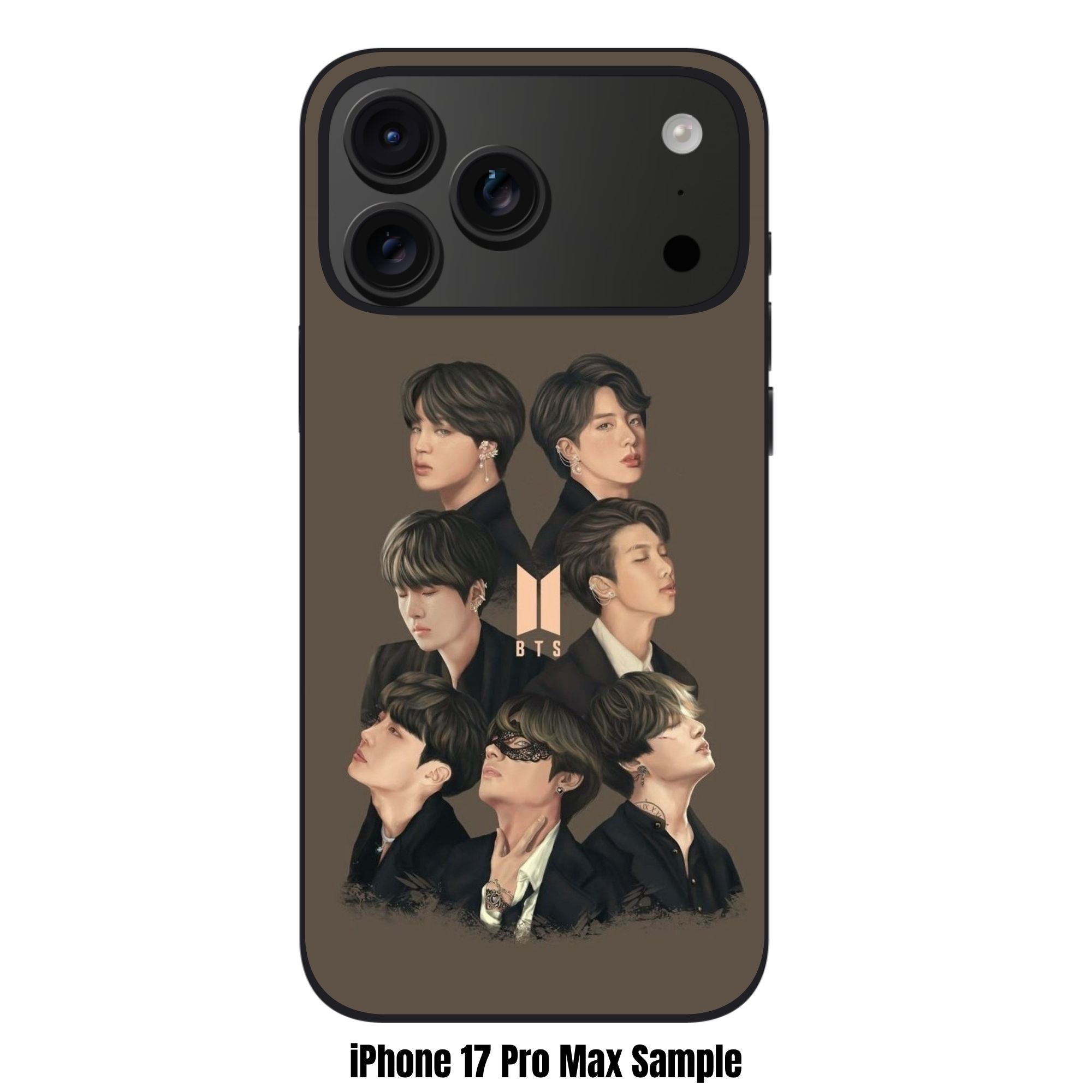 BTS Phone Case For iPhone Samsung Galaxy Pixel - BTS Members Fanart Collage With Logo On Dark Beige Background