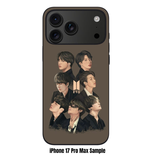 BTS Phone Case For iPhone Samsung Galaxy Pixel - BTS Members Fanart Collage With Logo On Dark Beige Background