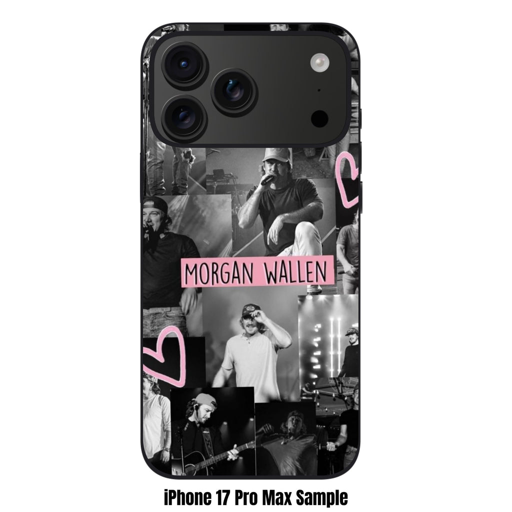Morgan Wallen Phone Case For iPhone Samsung Galaxy Pixel - Morgan Wallen Concert Collage With Pink Accents In Black Background