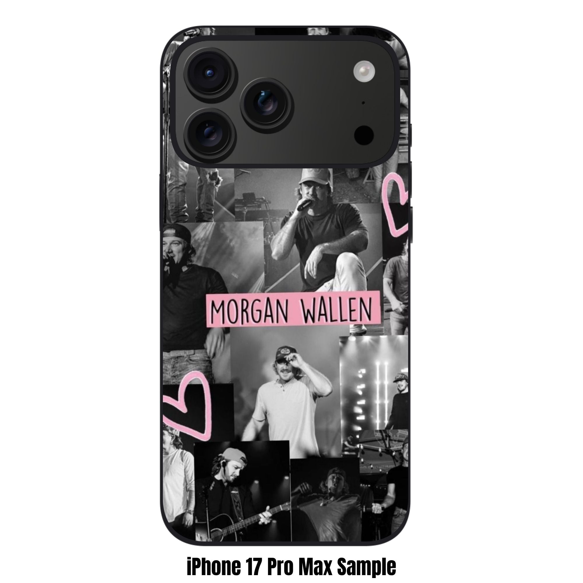 Morgan Wallen Phone Case For iPhone Samsung Galaxy Pixel - Morgan Wallen Concert Collage With Pink Accents In Black Background
