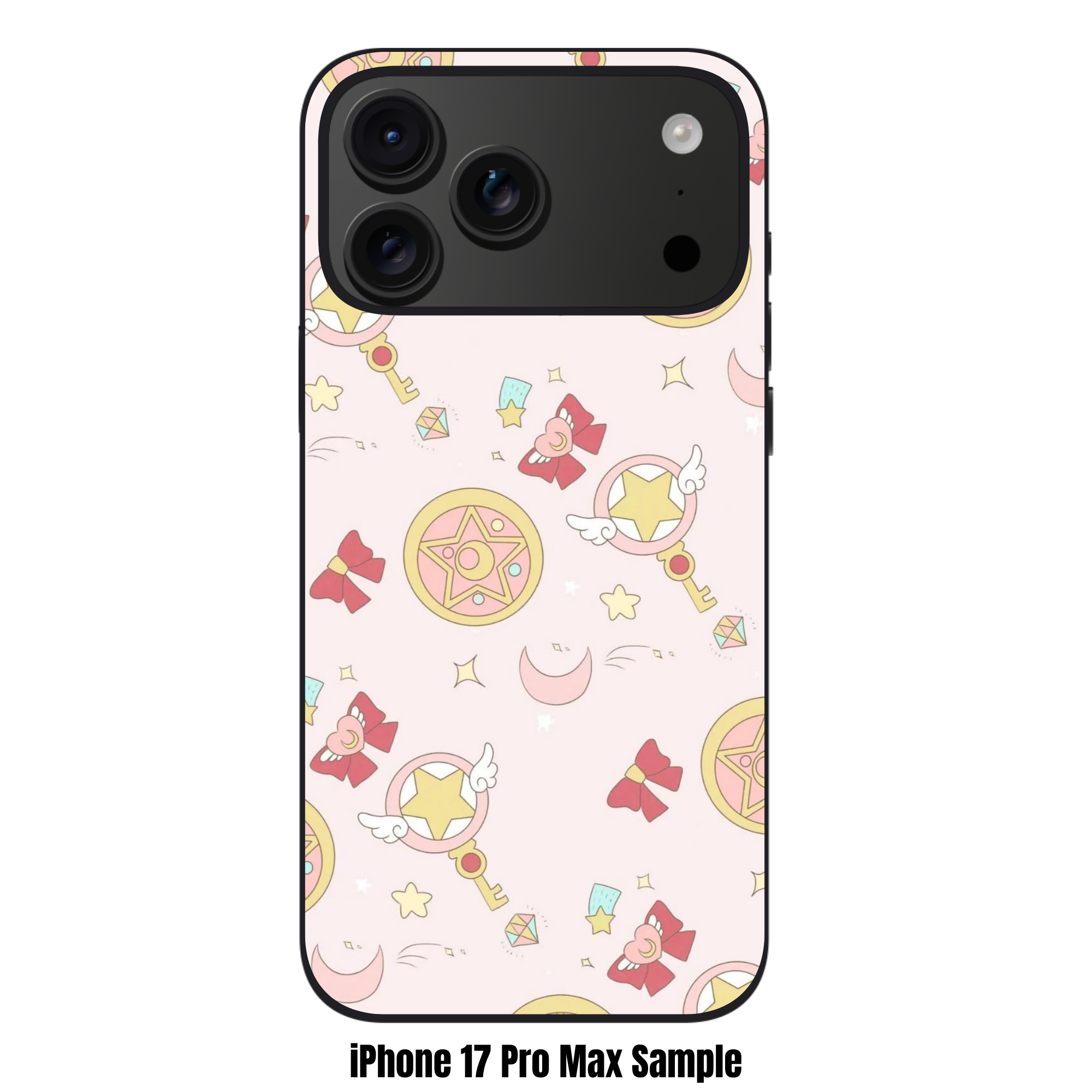 Cardcaptor Sakura Phone Case For iPhone Samsung Galaxy Pixel - Cardcaptor Sakura And Sailor Moon Icons Pattern On Light Pink Background
