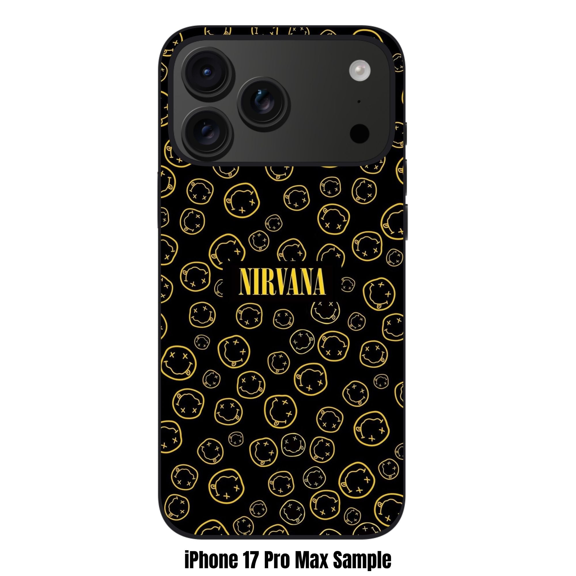 Nirvana Phone Case For iPhone Samsung Galaxy Pixel - Nirvana Smiley Face Repeated Logo Pattern In Black Background