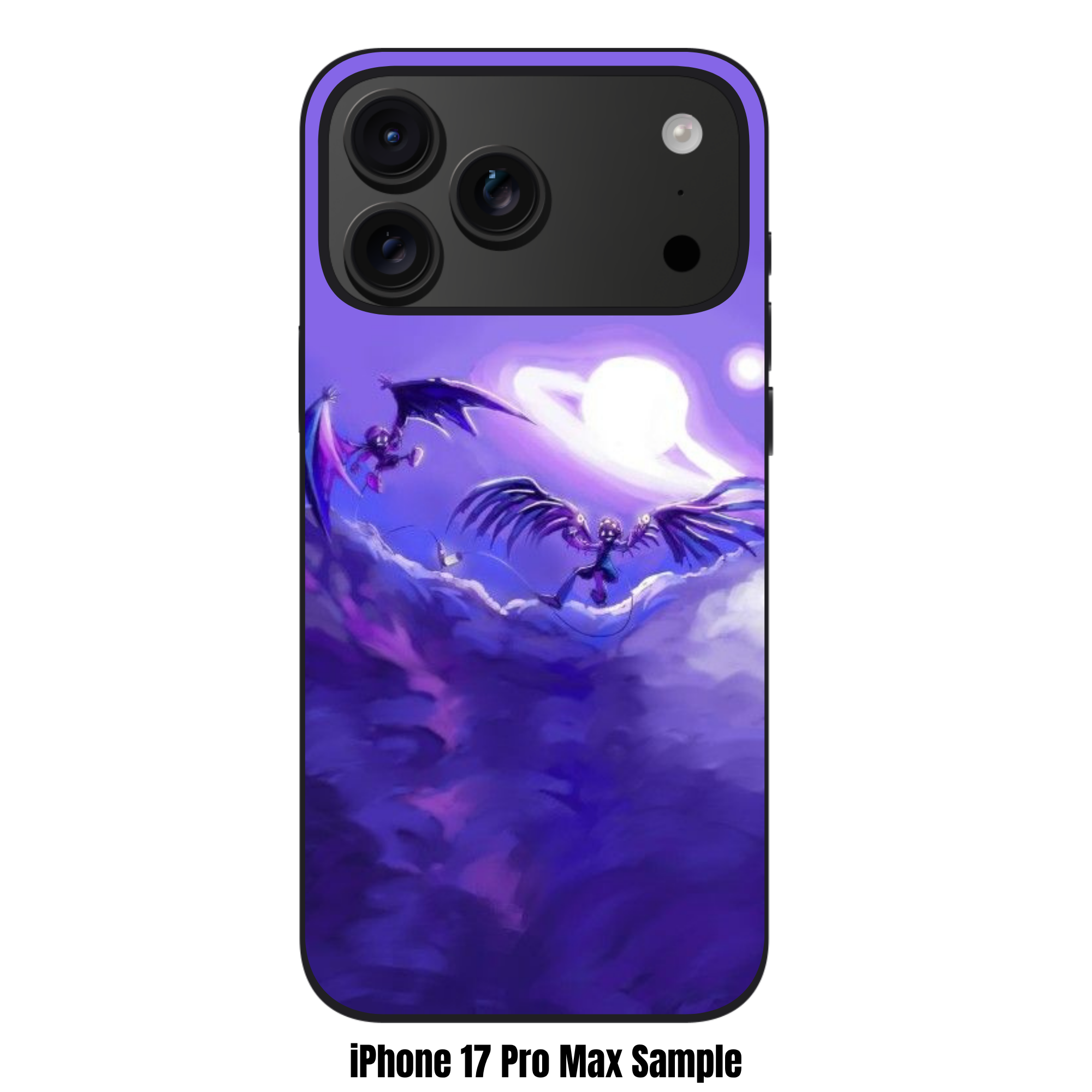 Murder Drones Phone Case For iPhone Samsung Galaxy Pixel - N And Uzi Flying Under The Purple Sky On Cloud Background