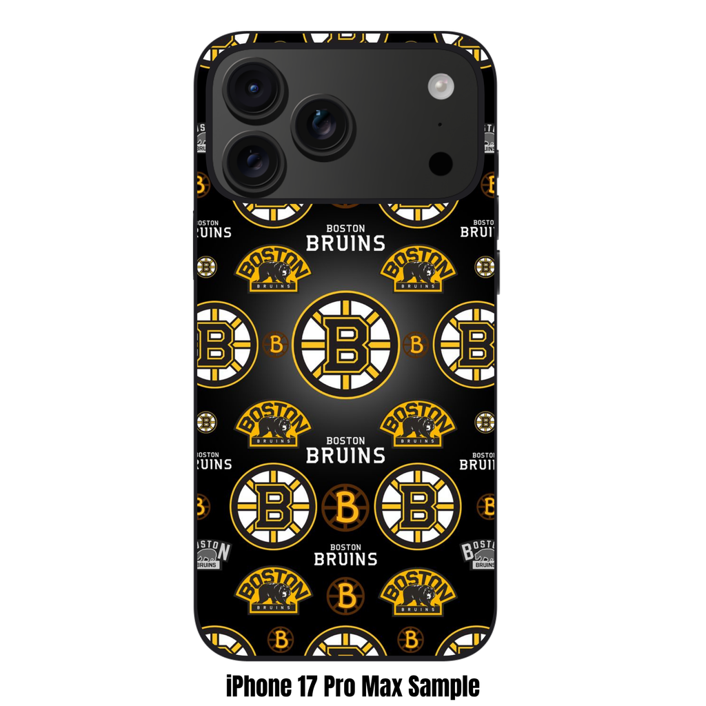 NHL Boston Bruins Phone Case For iPhone Samsung Galaxy Pixel - Boston Bruins Logos And Wordmark Pattern On Black Background