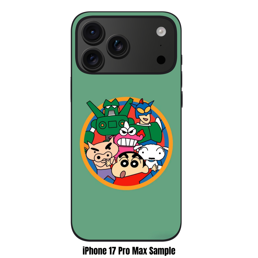 Crayon Shin Chan Phone Case For iPhone Samsung Galaxy Pixel - Crayon Shin Chan Heroes Emblem Illustration On Sage Green Background