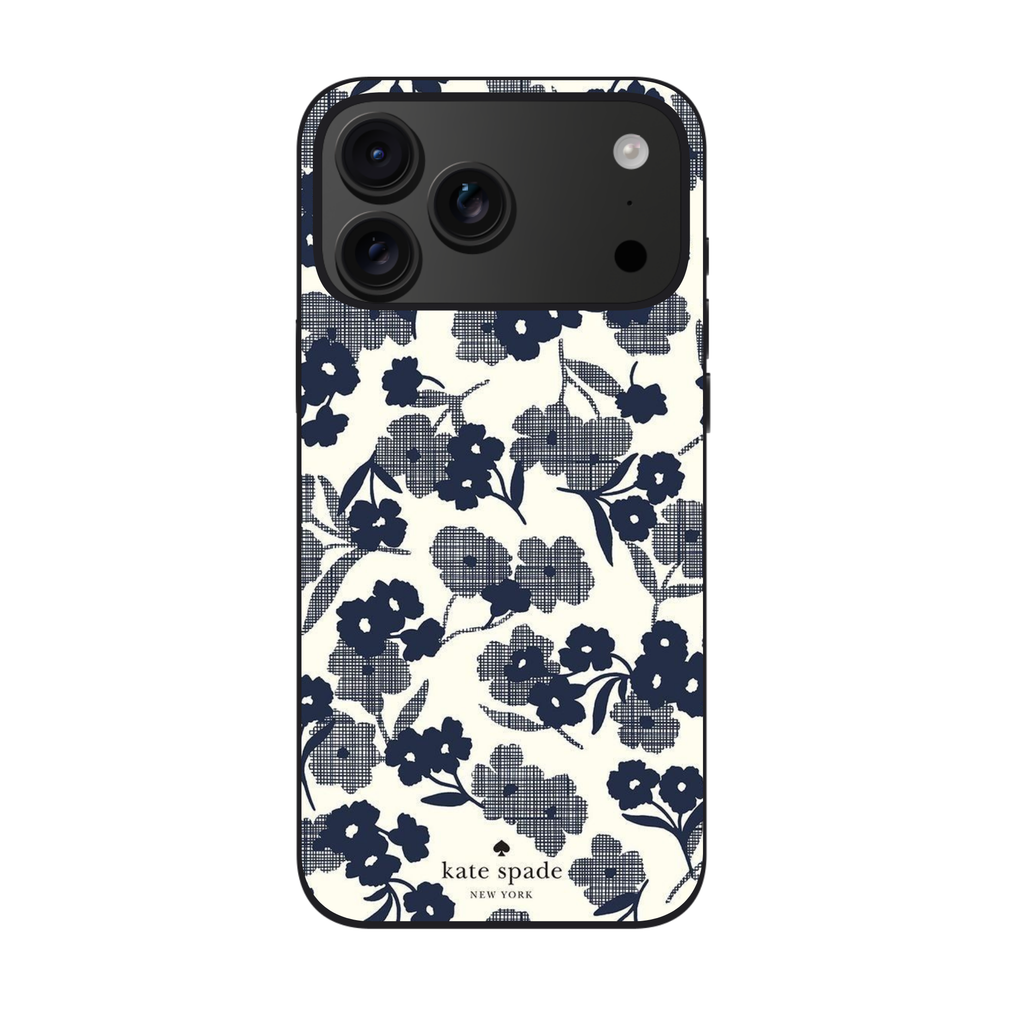 Kate Spade Phone Case For iPhone Samsung Galaxy Pixel - Kate Spade Navy Grid Bloom Pattern