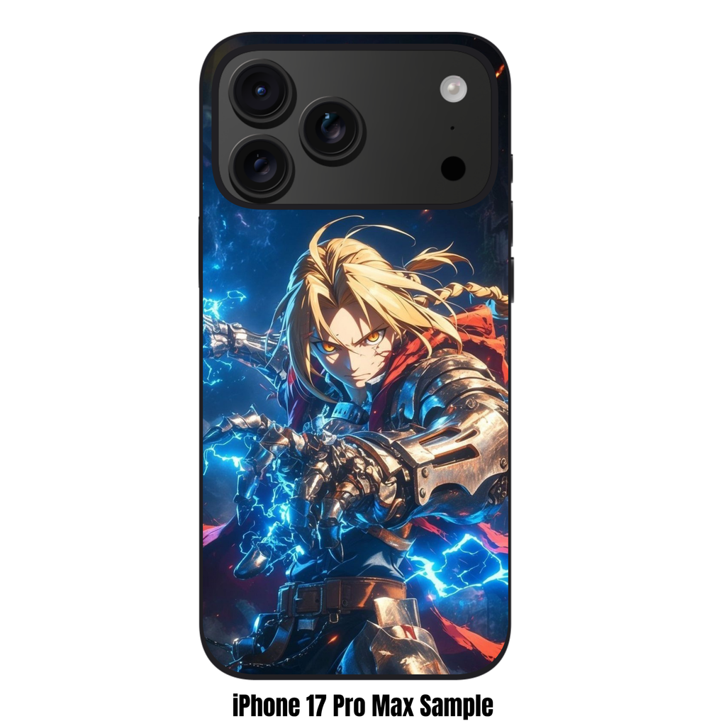 Fullmetal Alchemist Edward Phone Case For iPhone Samsung Galaxy Pixel - Edward Elric Performing Alchemy With Blue Lightning Energy On Dark Night Background