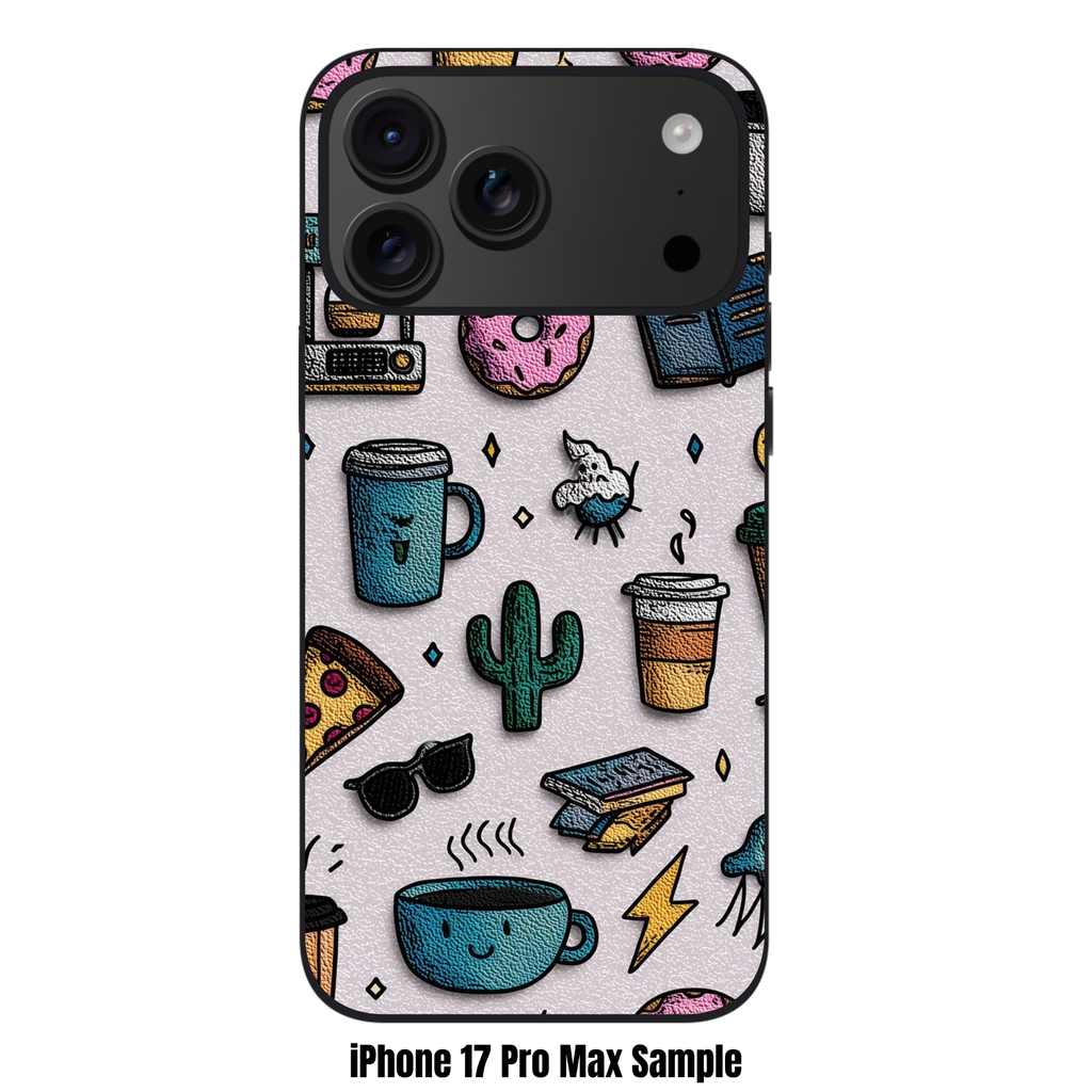 Art Print Phone Case For iPhone Samsung Galaxy Pixel - Cute Embossed Leather Sticker Doodle Pattern