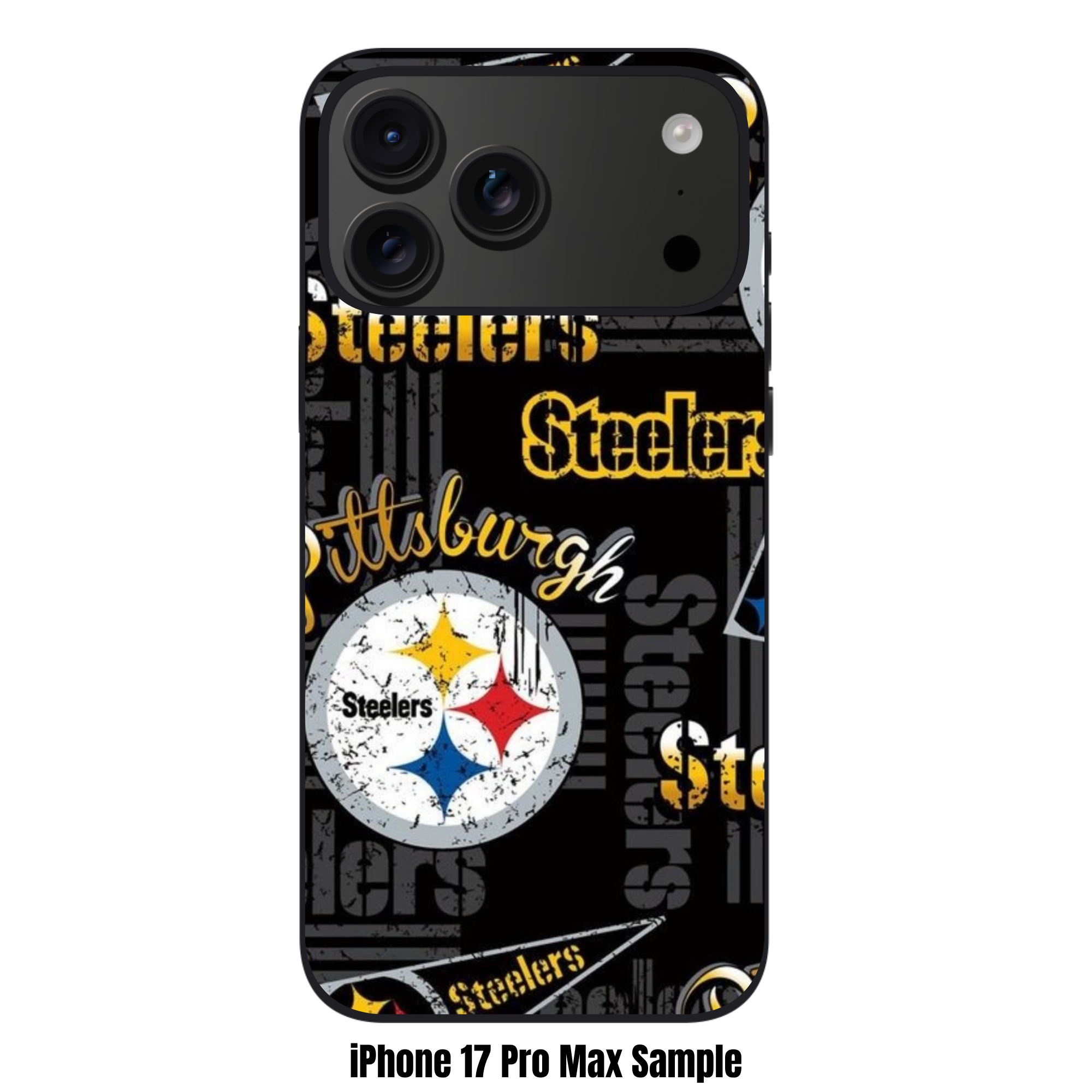 NFL Pittsburgh Steelers Phone Case For iPhone Samsung Galaxy Pixel - Pittsburgh Steelers Distressed Logo And Pennant Pattern On Black Background