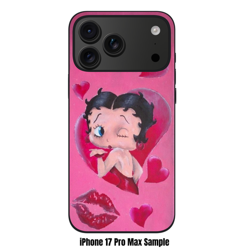 Betty Boop Phone Case For iPhone Samsung Galaxy Pixel - Betty Boop Blowing A Kiss Surrounded By Hearts And Lips On Pink Background