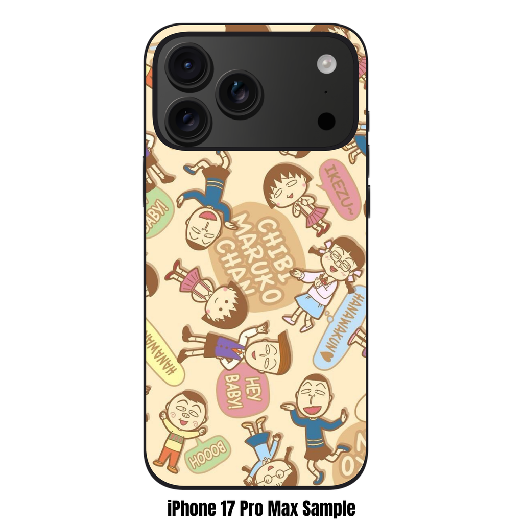 Chibi Maruko Chan Phone Case For iPhone Samsung Galaxy Pixel - Chibi Maruko Chan Classmates And Catchphrases Pattern On Cream Background