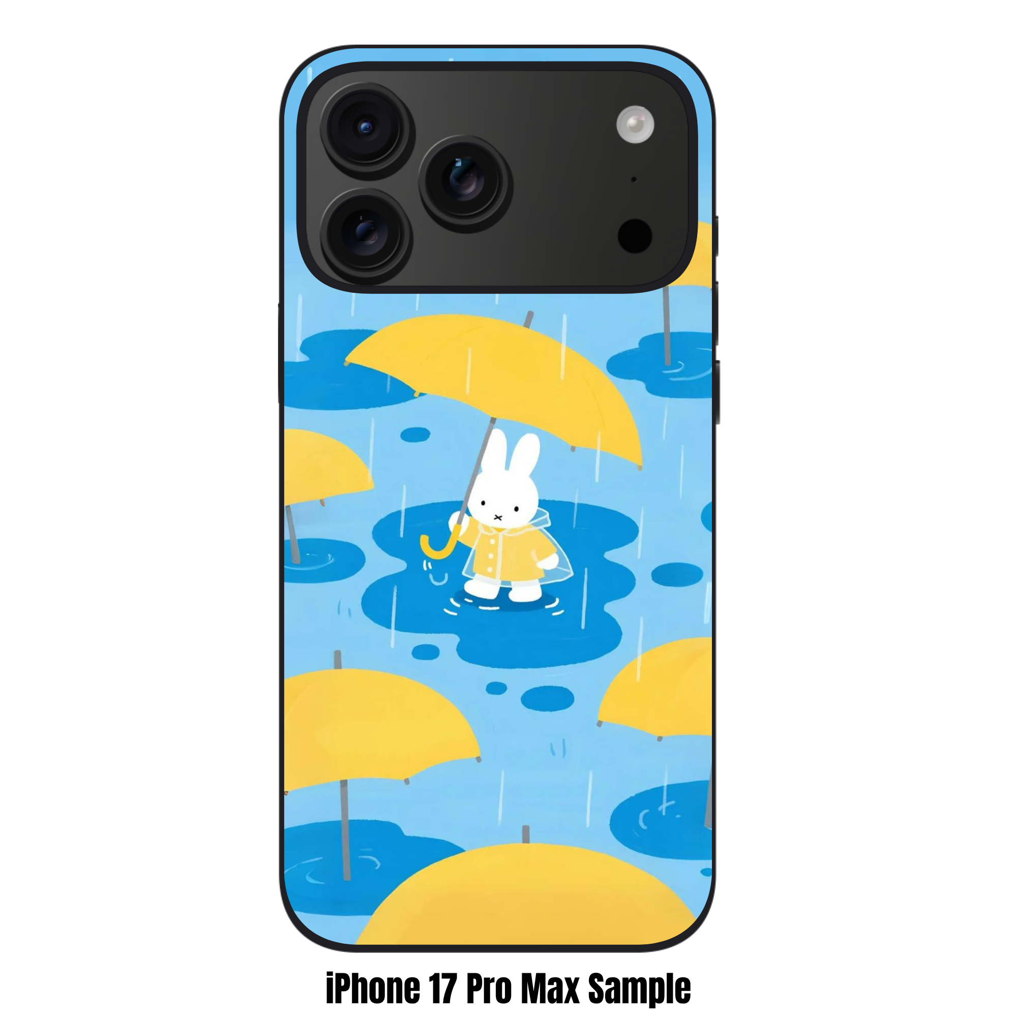 Miffy Phone Case For iPhone Samsung Galaxy Pixel - Miffy In Raincoat With Yellow Umbrellas In Light Blue Background