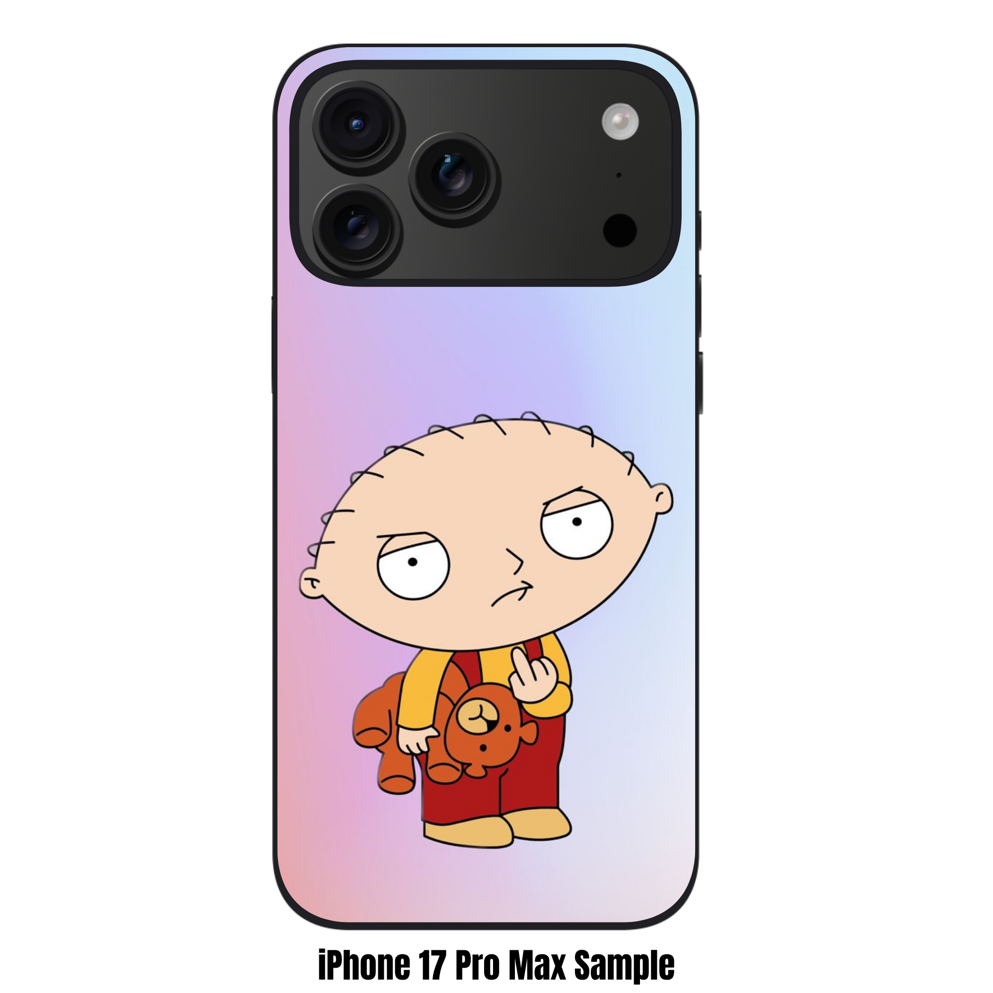 Family Guy Stewie Griffin Phone Case For iPhone Samsung Galaxy Pixel - Stewie Griffin Holding Rupert And Giving The Middle Finger On Pastel Gradient Background