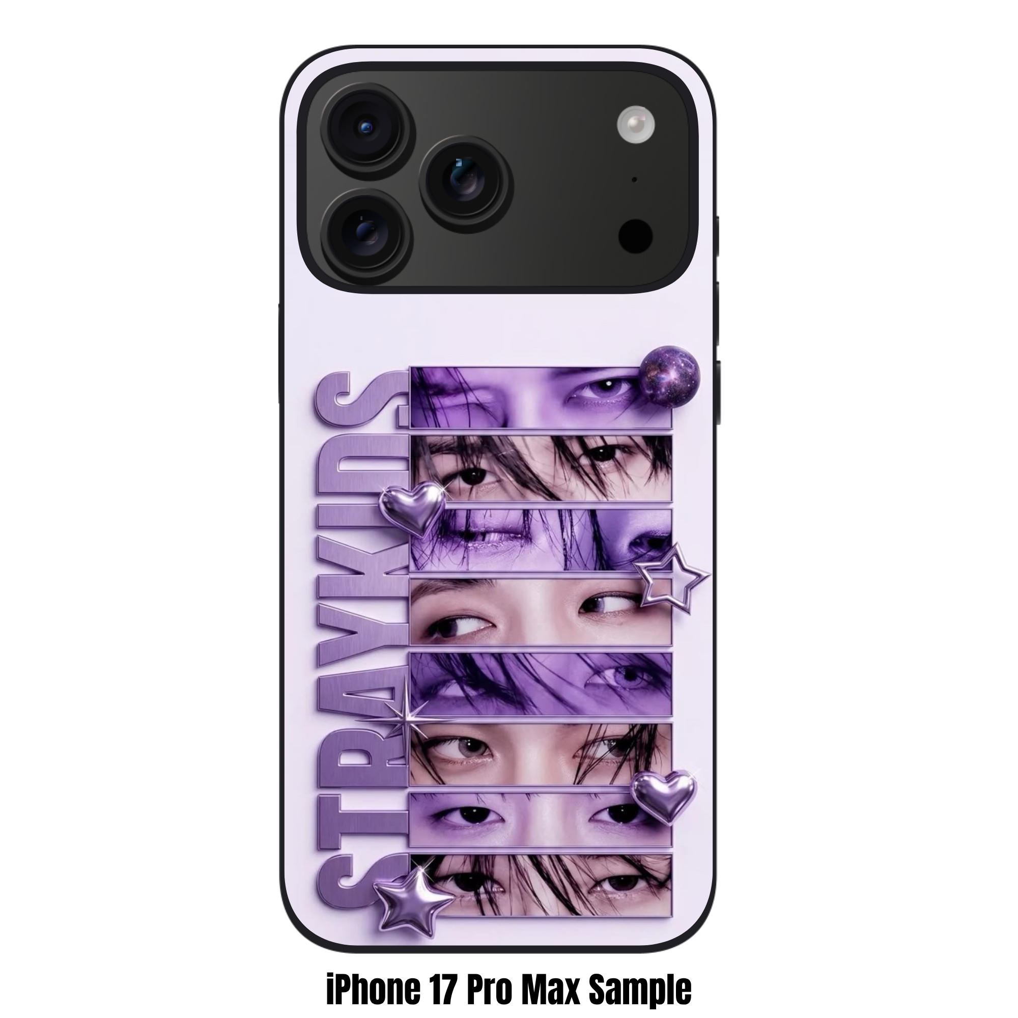 Stray Kids Phone Case For iPhone Samsung Galaxy Pixel - Stray Kids Logo Text And Members Eyes In Purple Bars On Purple Background