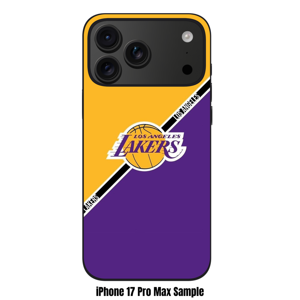 NBA Los Angeles Lakers Phone Case For iPhone Samsung Galaxy Pixel - Los Angeles Lakers Logo And Diagonal Stripe On Gold And Purple Background