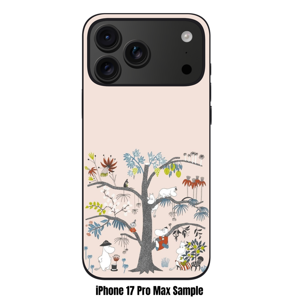 Moomins Phone Case For iPhone Samsung Galaxy Pixel - Moomin Characters In Big Tree In Light Pink Background