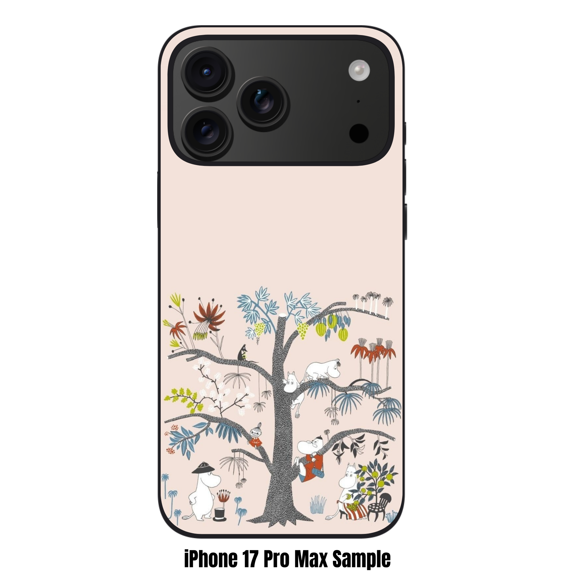 Moomins Phone Case For iPhone Samsung Galaxy Pixel - Moomin Characters In Big Tree In Light Pink Background