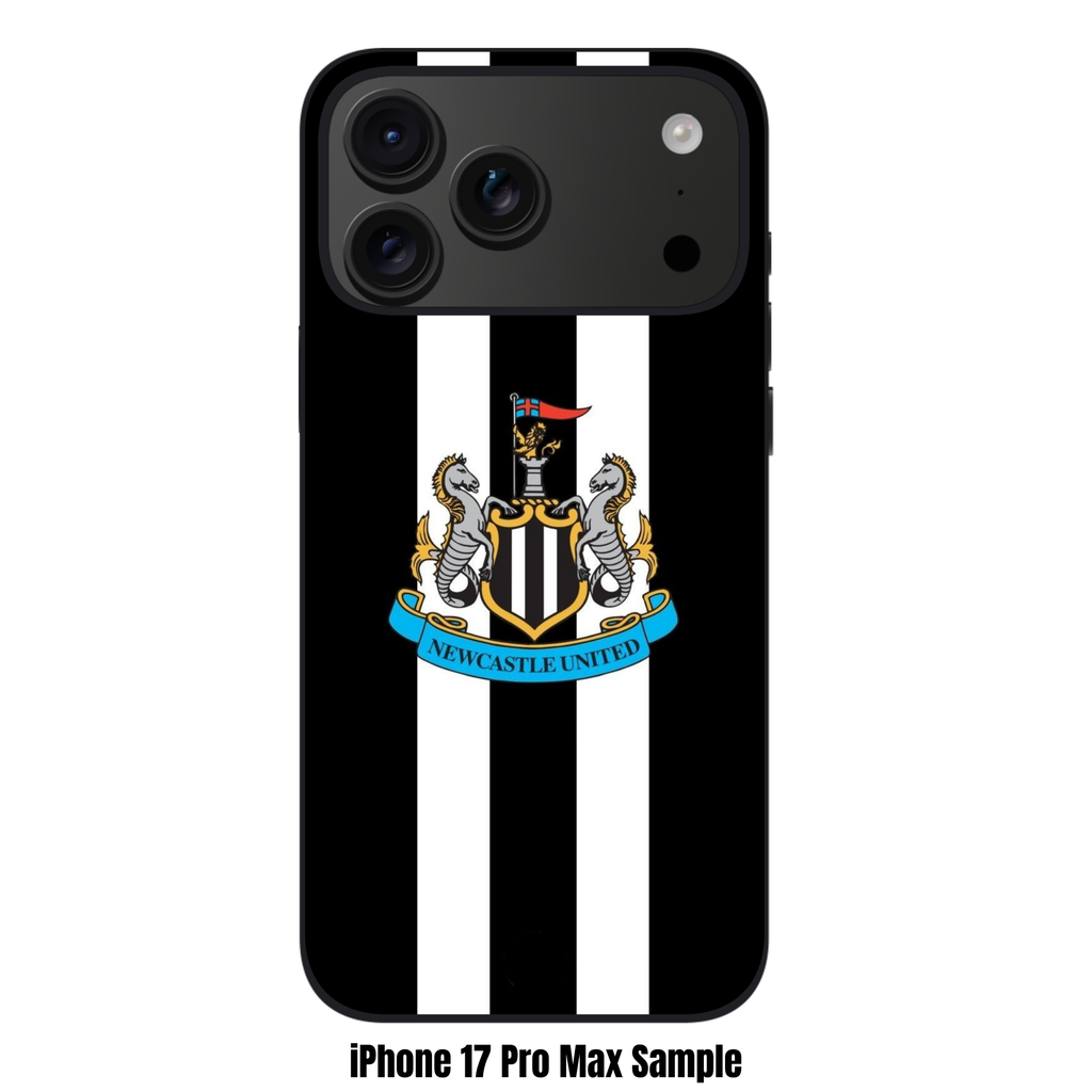 Newcastle United FC Phone Case For iPhone Samsung Galaxy Pixel - Newcastle United FC Crest On Black And White Vertical Stripes