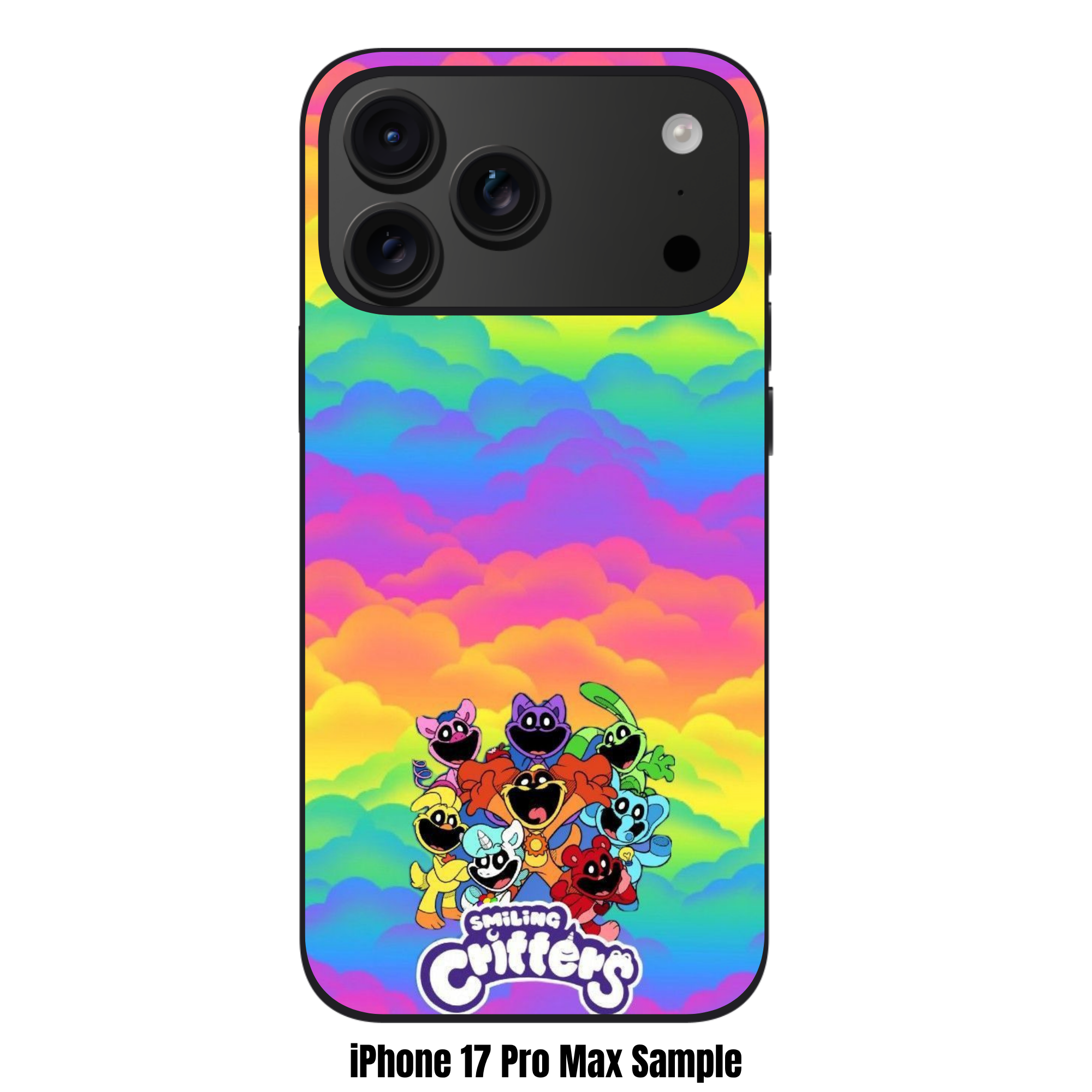 Poppy Playtime Phone Case For iPhone Samsung Galaxy Pixel - Smiling Critters On Rainbow Cloud Pattern Background