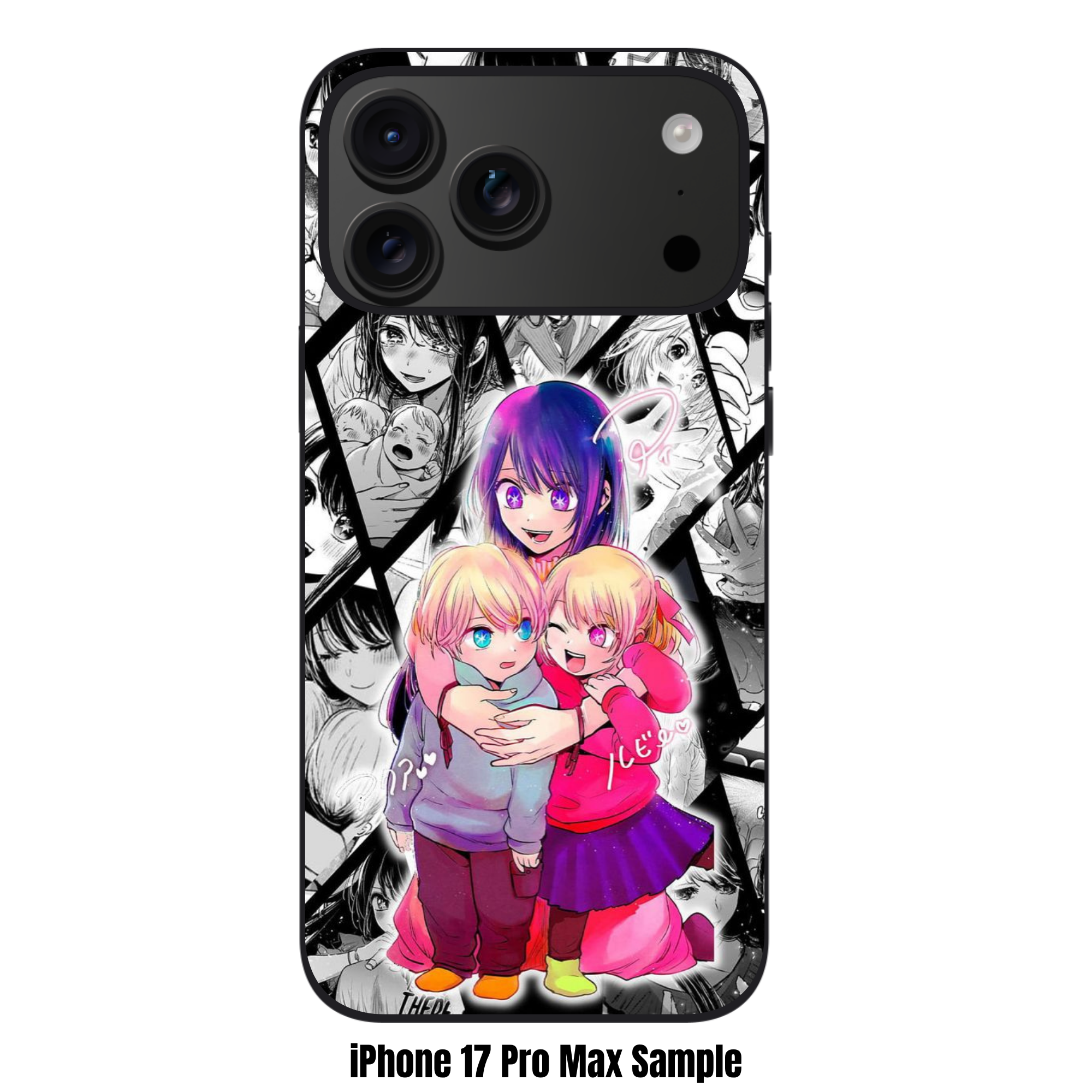 Oshi No Ko Phone Case For iPhone Samsung Galaxy Pixel - The Hoshino Family With Manga Panel Background