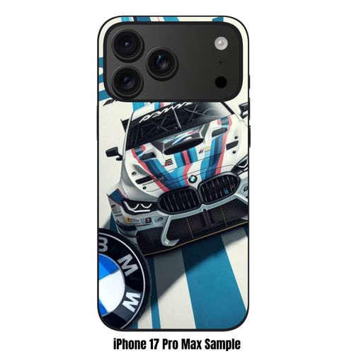 BMW Phone Case For iPhone Samsung Galaxy Pixel - BMW M4 GT3 Car And Logo On Blue And White Stripes Background