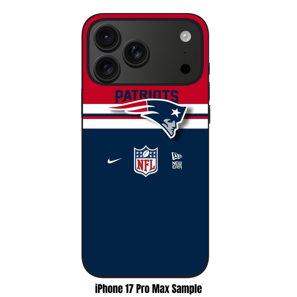NFL New England Patriots Phone Case For iPhone Samsung Galaxy Pixel - New England Patriots Logo And Wordmark On Red And Navy Background With NFL Nike And New Era Logos