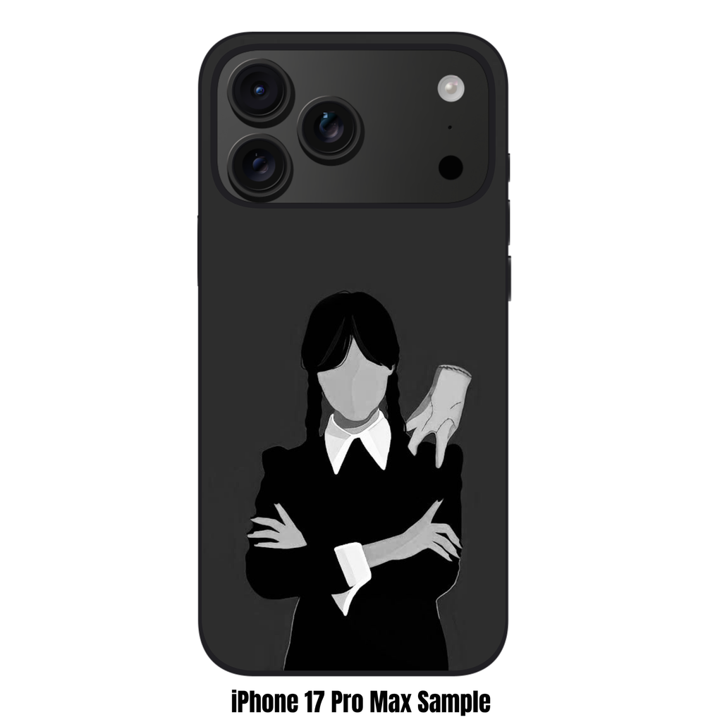 Wednesday Phone Case For iPhone Samsung Galaxy Pixel - Wednesday Addams And Thing Minimalist Illustration On Dark Gray Background