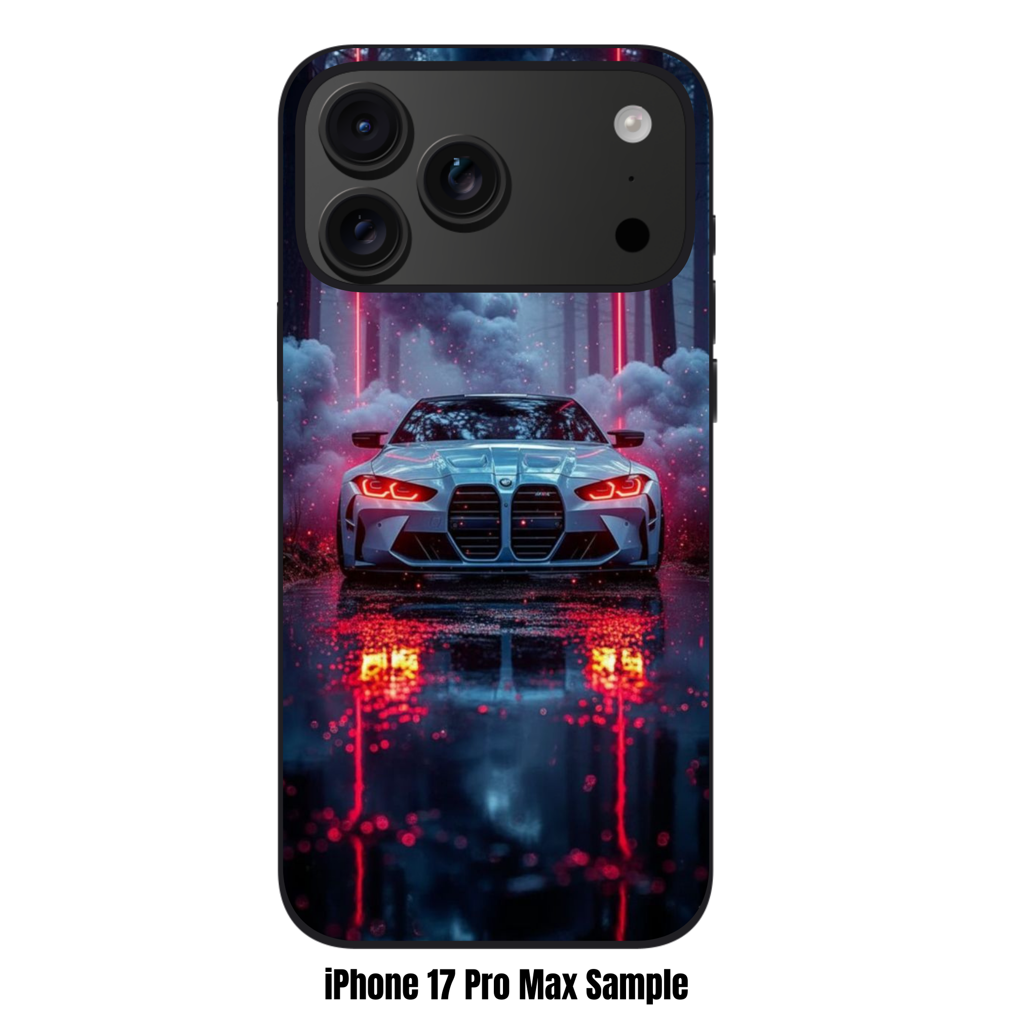 BMW Phone Case For iPhone Samsung Galaxy Pixel - BMW M4 Competition Car And Red Neon Lights On Wet Forest Background