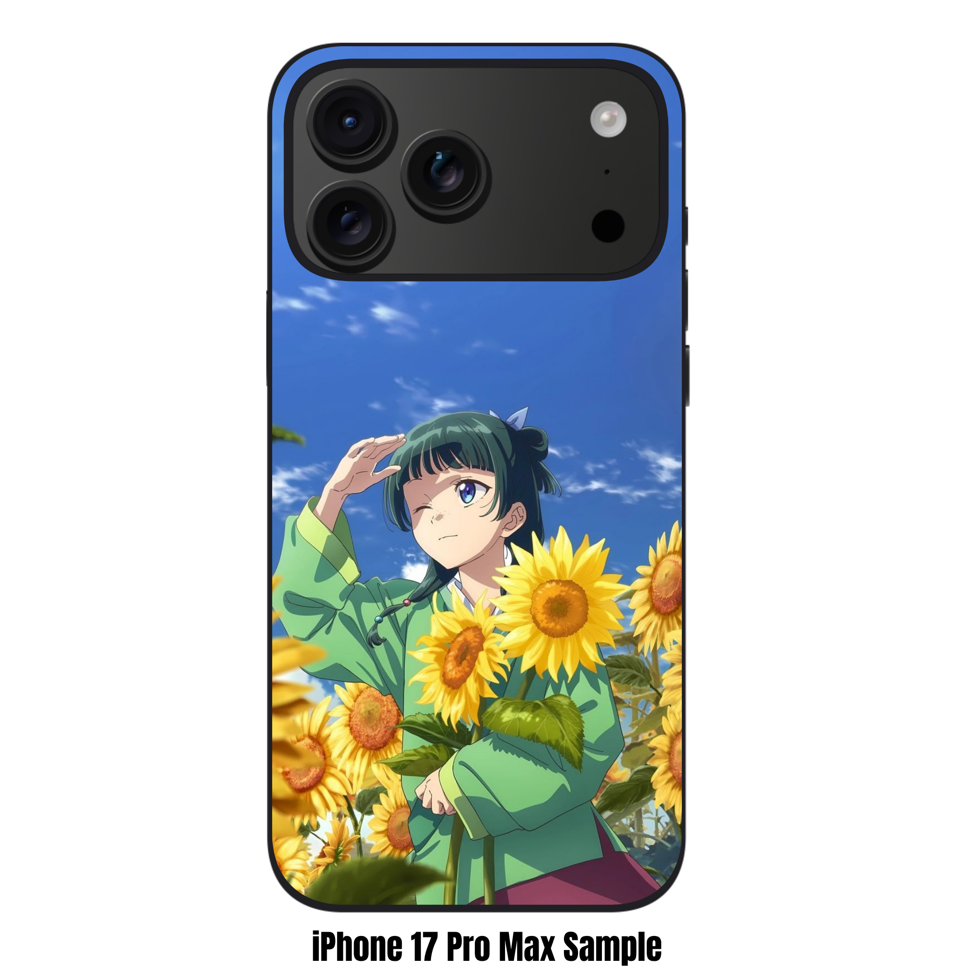 The Apothecary Diaries Maomao Phone Case For iPhone Samsung Galaxy Pixel - Maomao Holding Sunflowers Under A Clear Blue Sky Background