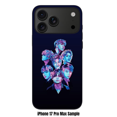 BTS Phone Case For iPhone Samsung Galaxy Pixel - BTS Neon Pop Art Group Portrait On Dark Navy Background