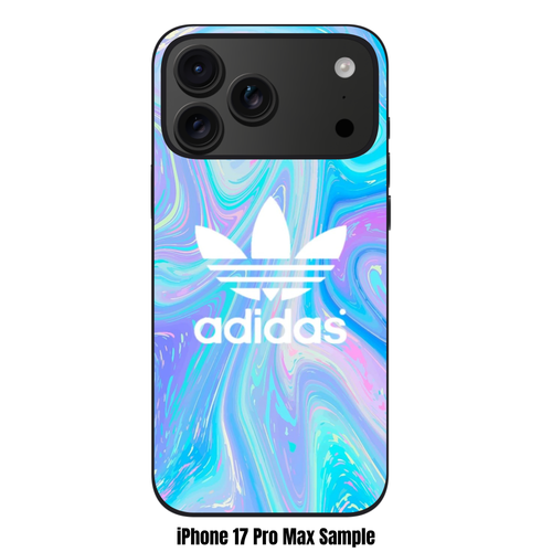 Adidas Phone Case For iPhone Samsung Galaxy Pixel - Adidas Trefoil Logo On Pastel Holographic Swirl Background