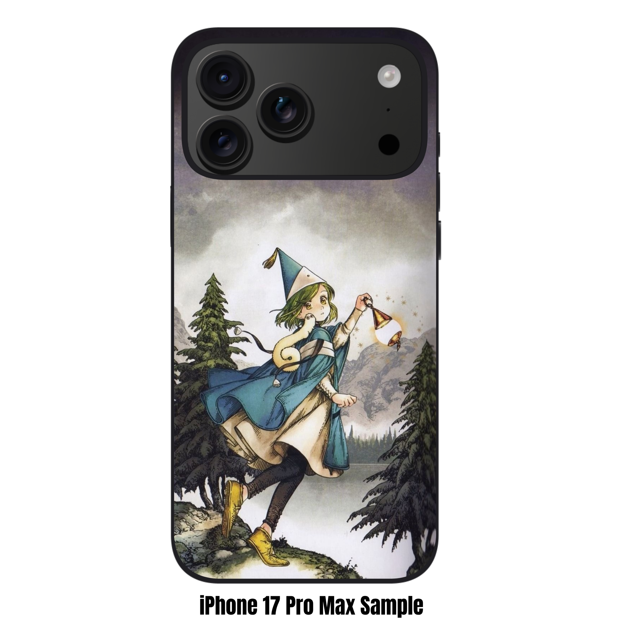 Witch Hat Atelier Coco Phone Case For iPhone Samsung Galaxy Pixel - Coco Holding A Glowing Lantern In Front Of Cloudy Mountain Background